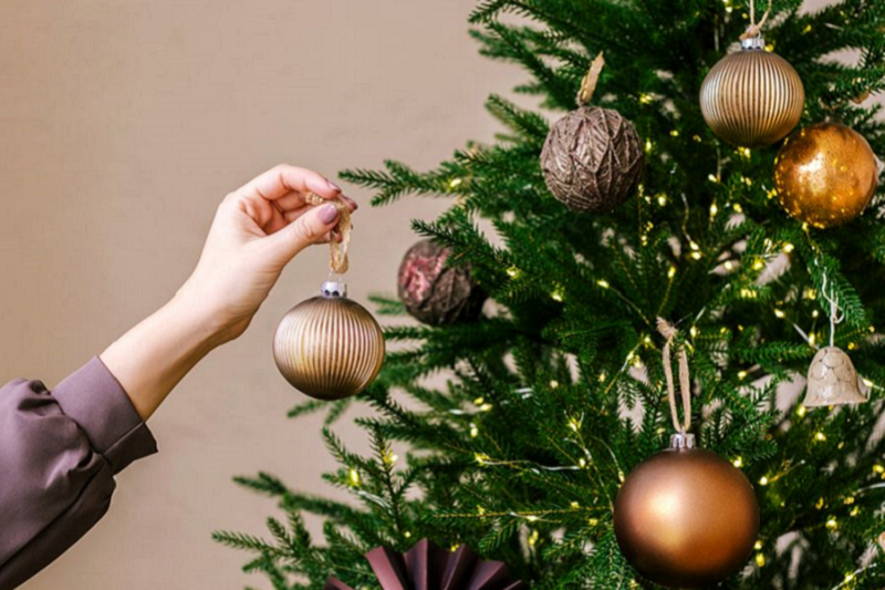 Brown Christmas Baubles on a tree